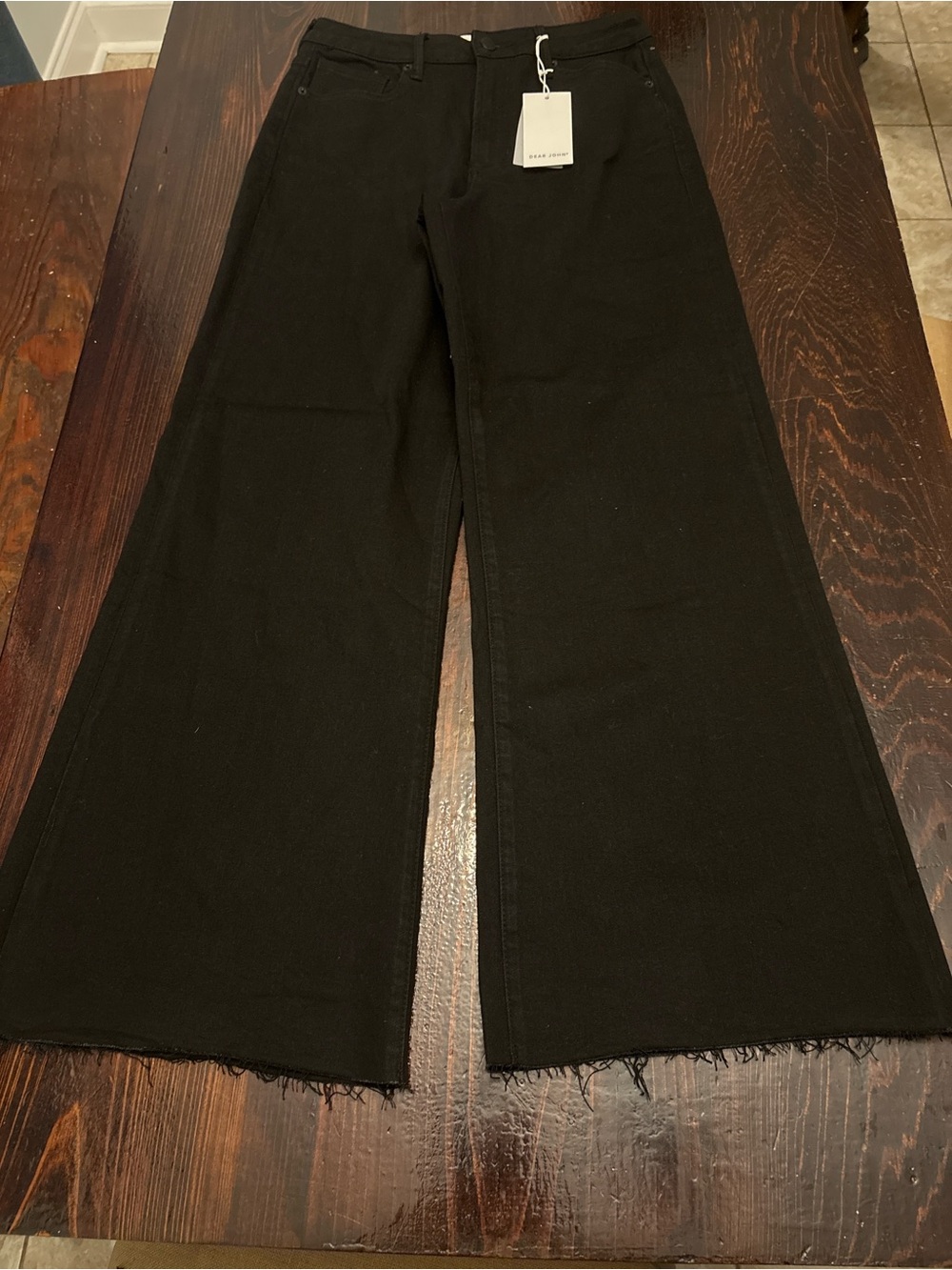 Dear John Black Wide-Leg Raw Hem Jeans
